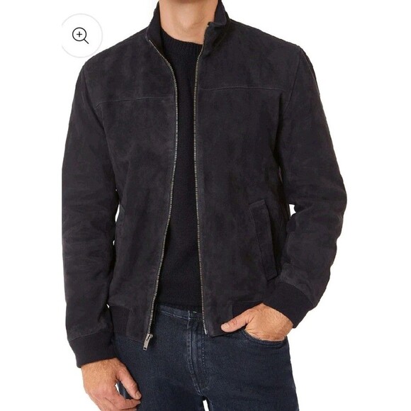 Slate & Stone Mens L Black Bomber Jacket 100% Goat Suede Leather Classic $598 - Picture 16 of 16